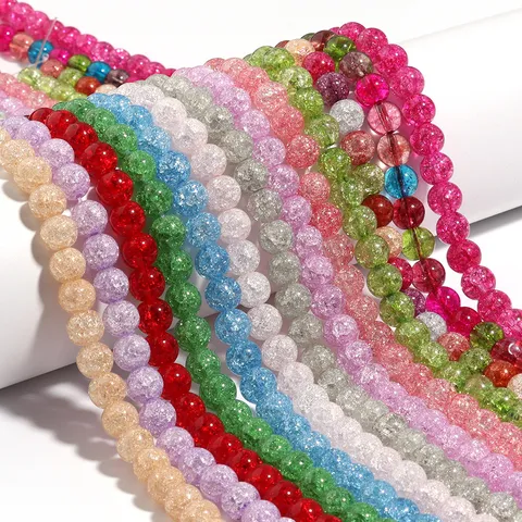 Perle Sfuse Tonde in Cristallo Crackle Naturale per la Creazione di Gioielli Fai-da-te Bracciale Collana Artigianato Fili Lucidati