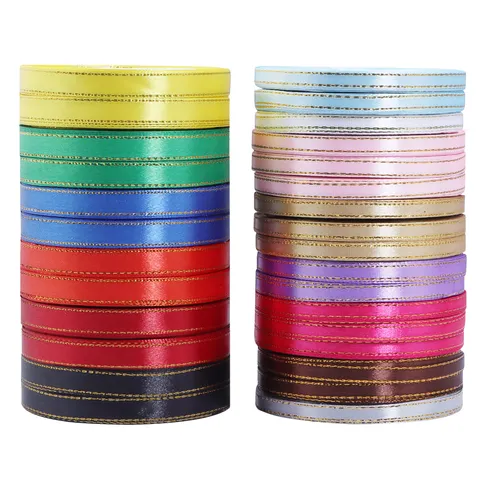 Polyester Gold Edge Ribbon Satin Ribbons For Gift Wrapping Baking Box DIY Crafts Bows Hair Accessories Apparel Sewing Trim