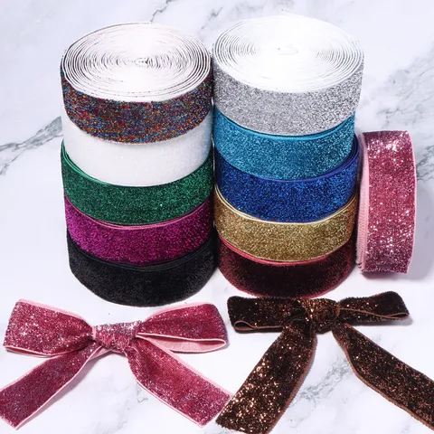 Glitter Velvet Flocking Ribbon Tape For DIY Crafts Bows Gift Boxes Celebration Party Wedding Apparel Accessories Decor