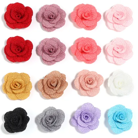 Handmade Glitter Rose Flowers Pearl Linen Fabric Flowers For DIY Brooch Hair Accessories Clothing Shoes Bag Garment Trims Decoration