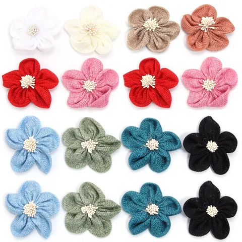 Handmade Linen Five-Petal Flower Hair Clip Component Craft Patch Accessories For Clothes Shoes Bags Hat DIY Applique