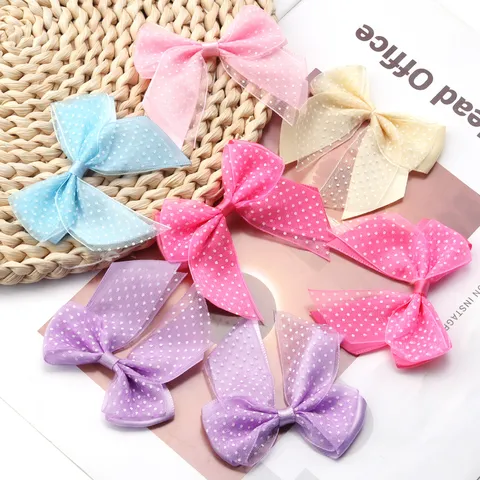 Polka Dot Mesh Polyester Double-Layer Bowknot Hand Woven DIY Hair Clip Materials Crafts Garment Trims Decoration Components