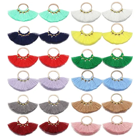 Handgewebt Polyester Mehrfarbig Fächerförmig Quaste Legierung Metallring Anhänger Für DIY Ohrringe Haarschmuck Herstellung Basteln Zubehör