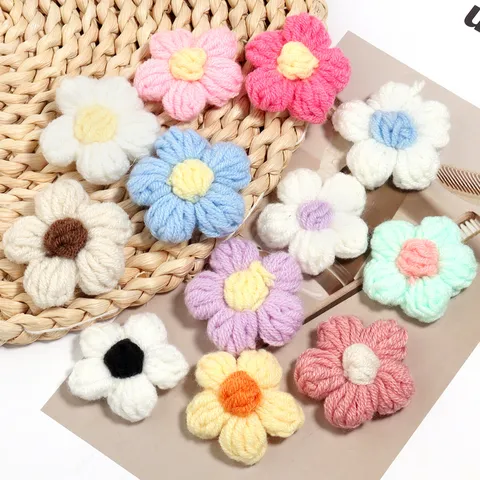 Handmade Milk Cotton Crochet Flower DIY Accessories For Clothing Bags Hair Clips Decoration Floral Craft Patch