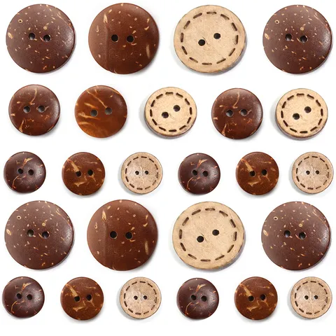 Natural Coconut Shell Wood Shell Buttons Round Two-Hole Four-Hole Decorative Buttons For Shirts Coats DIY Apparel Sewing Accessories