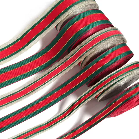 Christmas Polyester Ribbon Red Green Striped Jacquard Ribbon Gift Wrap Material Wedding Party Festive Bow Craft Supplies
