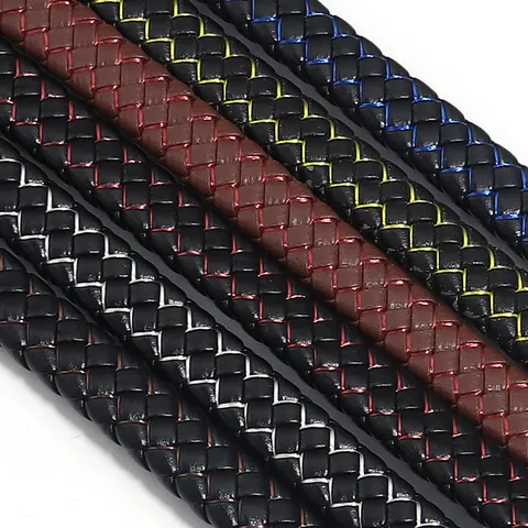 Cordon Plat Tressé en Cuir PU Tissé à la Main Ruban à Points Colorés Ficelle de Bricolage pour Bandoulière de Sac Porte Clés Bracelet Artisanat Fournitures