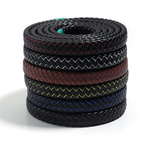 Cordon Plat Tressé en Cuir PU Tissé à la Main Ruban à Points Colorés Ficelle de Bricolage pour Bandoulière de Sac Porte Clés Bracelet Artisanat Fournitures