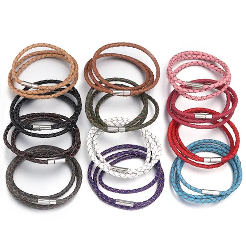 Handmade Braided Leather Cord Bracelet Necklace DIY Rope With Magnetic Clasp Triple Layer Leather Jewelry Cord Findings Accessory