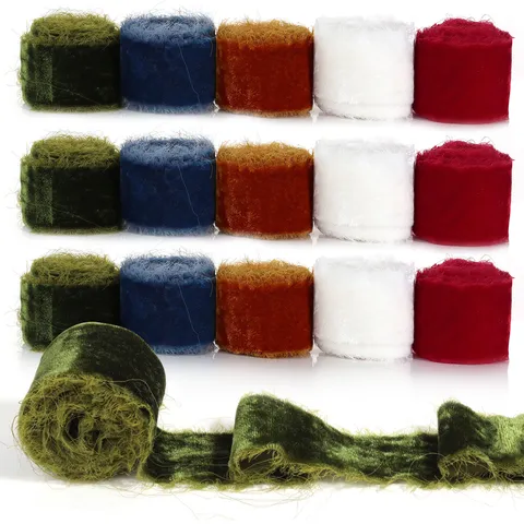 Vintage Polyester Ausgefranste Kante Samtband Handgerissen Weiches Seiden-Chiffon-Gefühl Besatz Für Hochzeitsstrauß Geschenkbox Einladung Kuchen Deko DIY Bastelbedarf