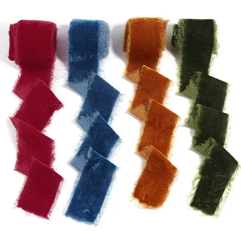 Vintage Polyester Ausgefranste Kante Samtband Handgerissen Weiches Seiden-Chiffon-Gefühl Besatz Für Hochzeitsstrauß Geschenkbox Einladung Kuchen Deko DIY Bastelbedarf