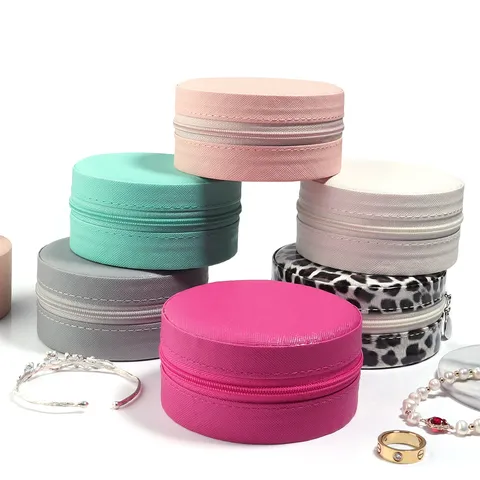 Ronde PU Leren Sieradendoos Luipaardprint Draagbare Reis Sieraden Organizer Voor Kettingen Ringen Oorbellen