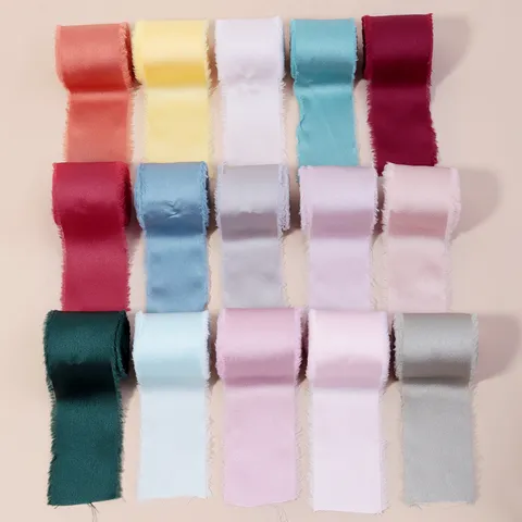 Frayed Edge Satin Ribbon For Wedding Bouquet Gift Wrapping DIY Craft Clothing Hat Accessories Handmade Silk-Like Ribbon