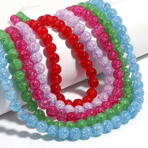 Perle Sfuse Tonde in Cristallo Crackle Naturale per la Creazione di Gioielli Fai-da-te Bracciale Collana Artigianato Fili Lucidati