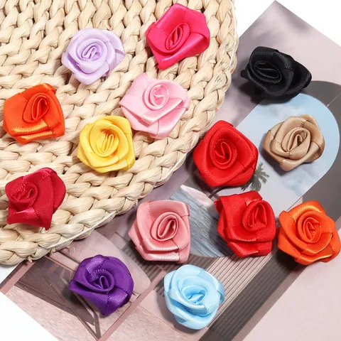 Handmade Satin Ribbon Rose Flowers Mixed Colors DIY Craft Accessories For Clothing Bags Hair Clips Shoes Jewelry Making