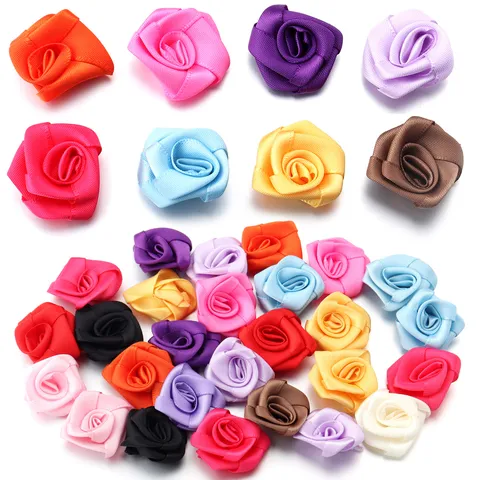 Handmade Satin Ribbon Rose Flowers Mixed Colors DIY Craft Accessories For Clothing Bags Hair Clips Shoes Jewelry Making
