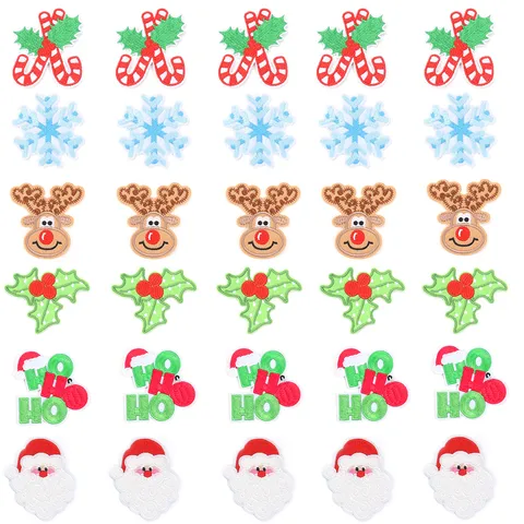 Christmas Series Embroidery Iron On Patches Non Woven Fabric Santa Reindeer Snowflake Holiday Decor Patch For Clothing Bags DIY Projects