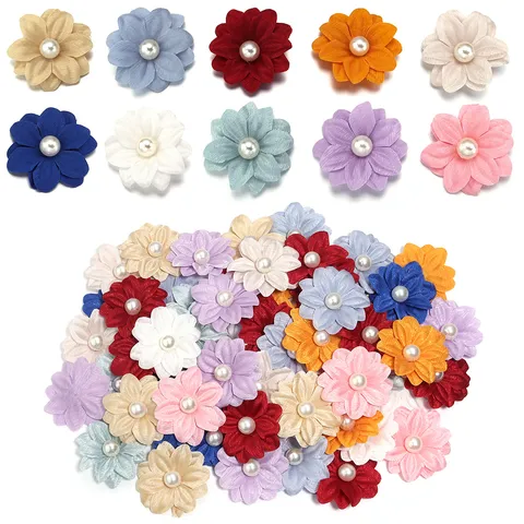Polyester Double Layered Artificial Pearl Floral Applique For DIY Handmade Clothing Hair Accessories Bag Decoration Flower Trims