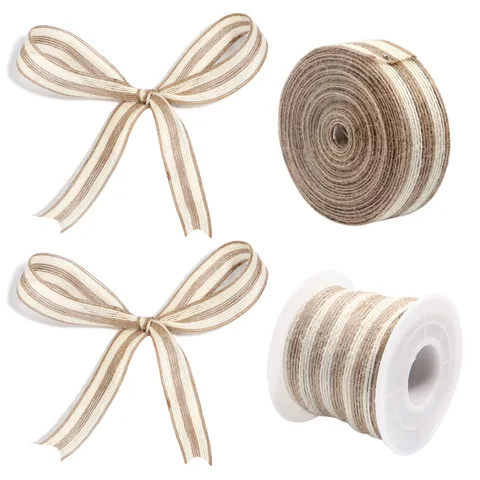 Natural Jute Rope With White Stitched Edge Rustic Woven Ribbon For Gift Wrapping DIY Hand-woven Craft Floral Cake Decor Cord
