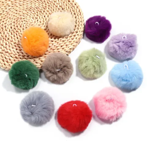 Mink Fur Pom Pom Charm Pendant For Keychain Bag DIY Jewelry Making Accessory Soft Fur Ball Pendants