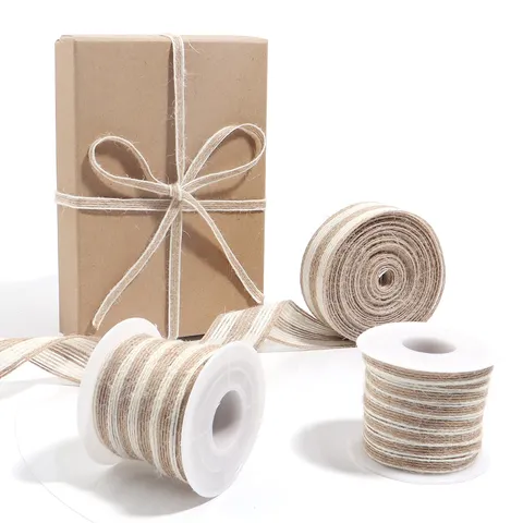 Natural Jute Rope With White Stitched Edge Rustic Woven Ribbon For Gift Wrapping DIY Hand-woven Craft Floral Cake Decor Cord