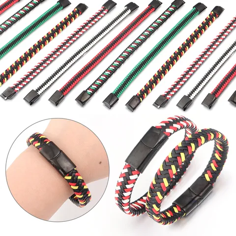 Europese Stijl Gevlochten PU Leren Touw Armband Met Gladde Roestvrijstalen Magnetische Sluiting Mode Sieraden