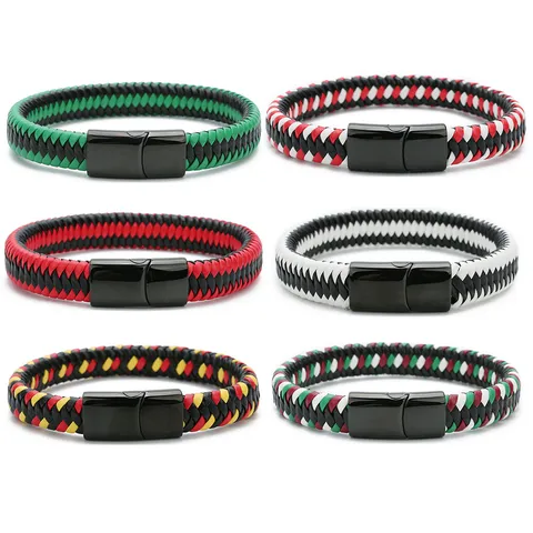 Europese Stijl Gevlochten PU Leren Touw Armband Met Gladde Roestvrijstalen Magnetische Sluiting Mode Sieraden