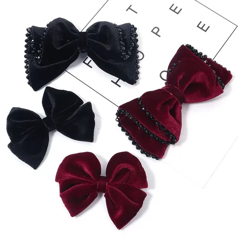 Fermaglio per Capelli Fiocco in Nastro Floccato Stile Coreano Con Bordo in Strass Piuma Nappina Fiocco in Velluto DIY