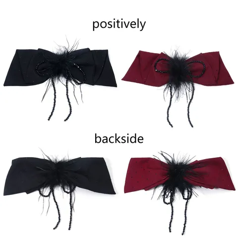 Fermaglio per Capelli Fiocco in Nastro Floccato Stile Coreano Con Bordo in Strass Piuma Nappina Fiocco in Velluto DIY