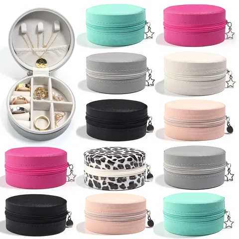 Ronde PU Leren Sieradendoos Luipaardprint Draagbare Reis Sieraden Organizer Voor Kettingen Ringen Oorbellen