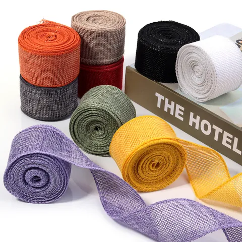 Rotolo di Nastro in Iuta con Bordo Cablato Multicolore per Artigianato Fai-da-Te Confezioni Regalo Nastro in Imitazione Lino