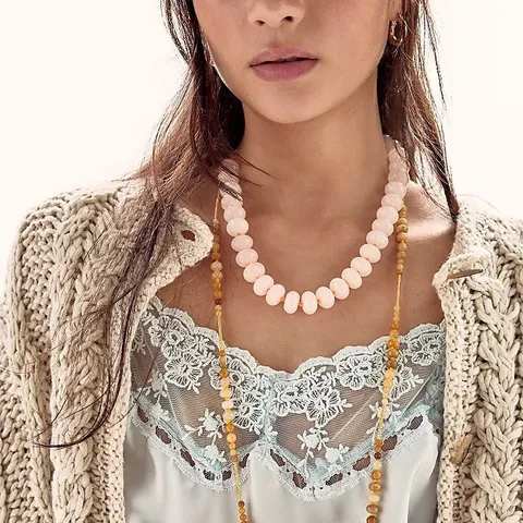 Κολιέ με Χάντρες από Φυσική Πέτρα Στυλ Ντοπαμίνη Σχέδιο με Κόμπο Σχοινιού Ρυθμιζόμενη Αλυσίδα για Γυναίκες Κοσμήματα Μόδας Πάρτι