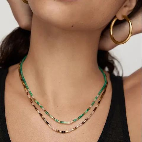 Collana Girocollo Vintage in Pietra Naturale Con Perline Colorate per Donna Boho Catena a Sfera Geometrica in Metallo Gioielli di Moda