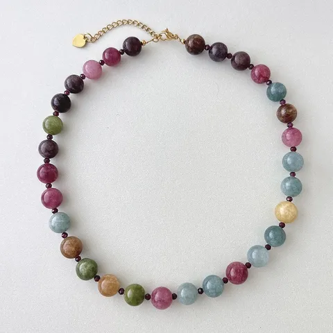 Collana di Perline in Pietra Naturale Colorata Dopamina Bohémien Spiaggia Vacanza Catena a Clavicola Lega Perla Artificiale Collana da Donna