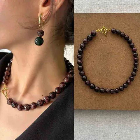 Collana di Perline in Pietra Naturale Colorata Dopamina Bohémien Spiaggia Vacanza Catena a Clavicola Lega Perla Artificiale Collana da Donna