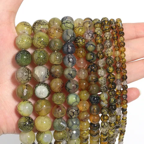 Natural Black Yellow Dragon Vein Agate Loose Beads Polished Striped Crackle Gemstone Round Beads For DIY Bracelet Necklace Craft Jewelry Making