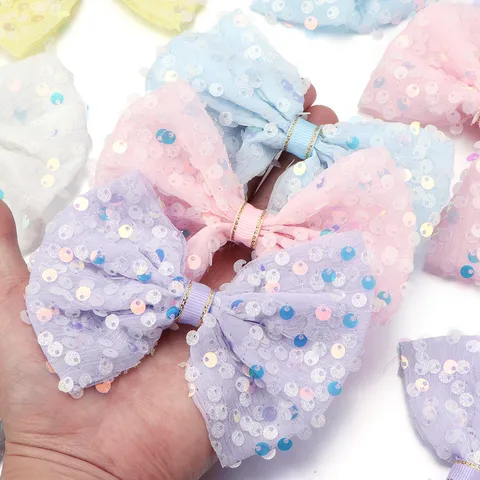 Patch Artigianale con Fiocco in Rete di Paillettes Fatto a Mano Materiali per Fiocchi Multistrato Lucidi Dolci per Accessori per Capelli da Bambini Decorazione Fai da Te Borse Scarpe Abbigliamento