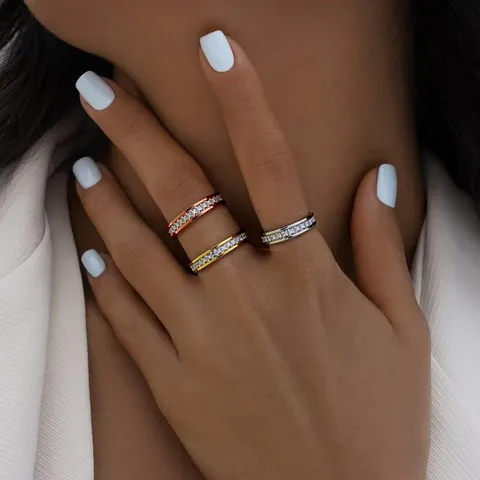 Anello in Stile Ins Quadrato Impilabile in Acciaio Inossidabile 304 Con Strass Oro Argento Oro Rosa Galvanico Geometrico Fedina per Unisex Gioielli da Mano