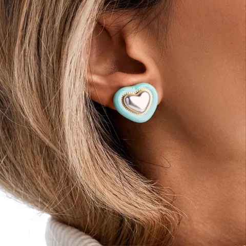 Orecchini a Bottone a Cuore in Acciaio Inossidabile 304 alla Moda Blocchi di Colore Smalto Contrasto Perla Artificiale Oro Placcato Orecchini Gioielli Vintage per Donna Regalo