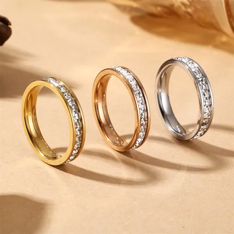 Anello in Stile Ins Quadrato Impilabile in Acciaio Inossidabile 304 Con Strass Oro Argento Oro Rosa Galvanico Geometrico Fedina per Unisex Gioielli da Mano