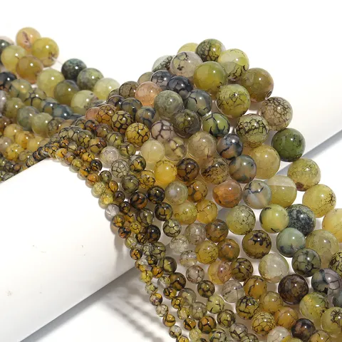 Natural Black Yellow Dragon Vein Agate Loose Beads Polished Striped Crackle Gemstone Round Beads For DIY Bracelet Necklace Craft Jewelry Making