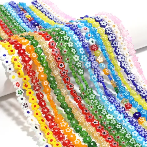 Multicolor Millefiori Lampwork Glass Flower Beads Small Floral Loose Strand Beads For DIY Necklace Bracelet Earring Jewelry Making Accessories