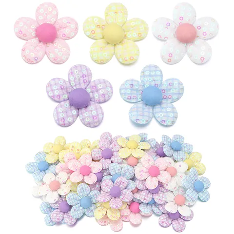 Spilla a Fiore in Tessuto con Paillettes a Quadri Accessori Fai-da-te per Copricapo Fermagli per Capelli Decorazioni per Abbigliamento Fiori Fatti a Mano