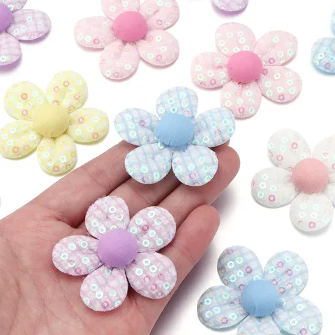 Spilla a Fiore in Tessuto con Paillettes a Quadri Accessori Fai-da-te per Copricapo Fermagli per Capelli Decorazioni per Abbigliamento Fiori Fatti a Mano
