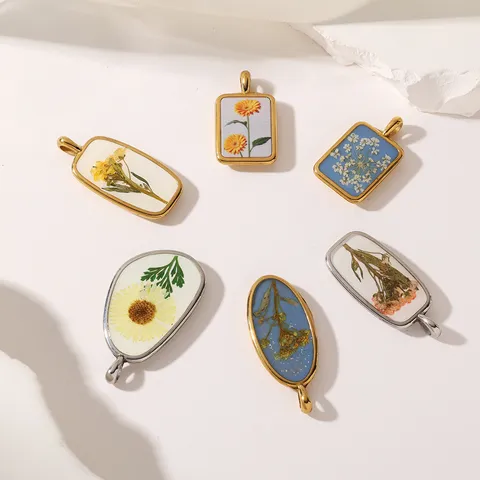 Vintage Roestvrijstalen Hars Gedroogde Bloem Hanger Voor Vrouwen Handgemaakte Florale Ketting Bedeltje Accessoires Sieraden