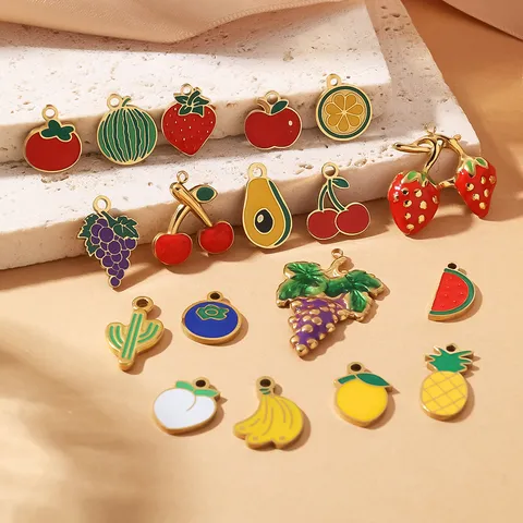 Ciondoli Frutta in Smalto di Acciaio Inossidabile Fragola Ciliegia Avocado Ciondoli Multicolore Carino Frutta Pendente per Fai da Te Collana Orecchini Creazione Gioielli Ingrosso