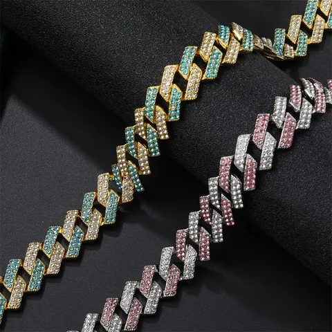 Collana da Uomo Hip Hop Maglia Cubana Strass Intarsiato Geometrico Quadrilatero Catena Con Chiusura a Scatto Oro Argento Galvanico Lega di Zinco Gioielli