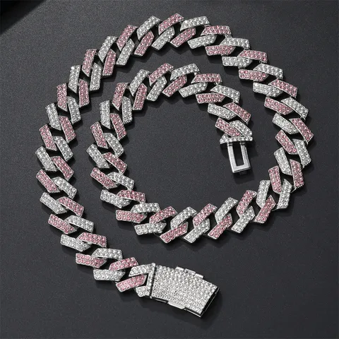 Collana da Uomo Hip Hop Maglia Cubana Strass Intarsiato Geometrico Quadrilatero Catena Con Chiusura a Scatto Oro Argento Galvanico Lega di Zinco Gioielli