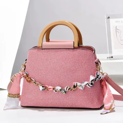 Borsa Secchiello alla Moda da Donna in Pelle PU Borsa Casual Manico Superiore Borsa Tracolla Con Catena e Decorazione in Sciarpa