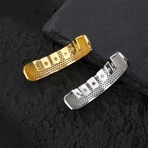 Hiphop Copper Rhinestone Teeth Grillz For Women Men Bling Pave Crystal Geometric Body Jewelry Club Party Mouth Grillz Accessories